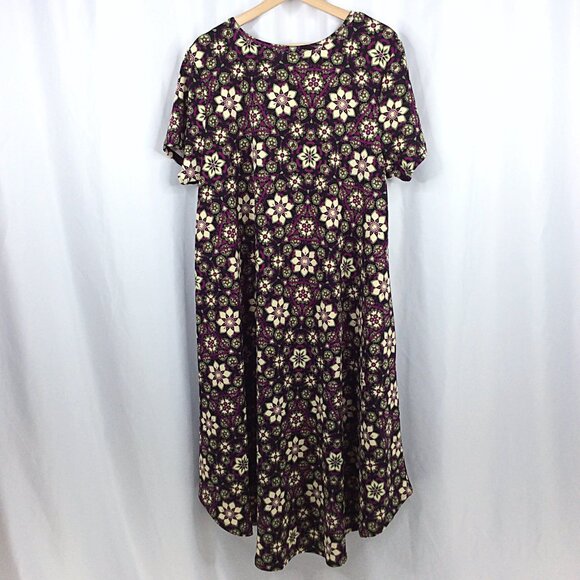 Lularoe Carly Dress Women's Size XL Black Purple Floral Short Sleeve Hi Low - Picture 2 of 6